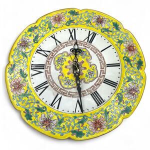 VINTAGE China Clock Wall Enamel 1950's Caltagirone hand painted Decor Italy